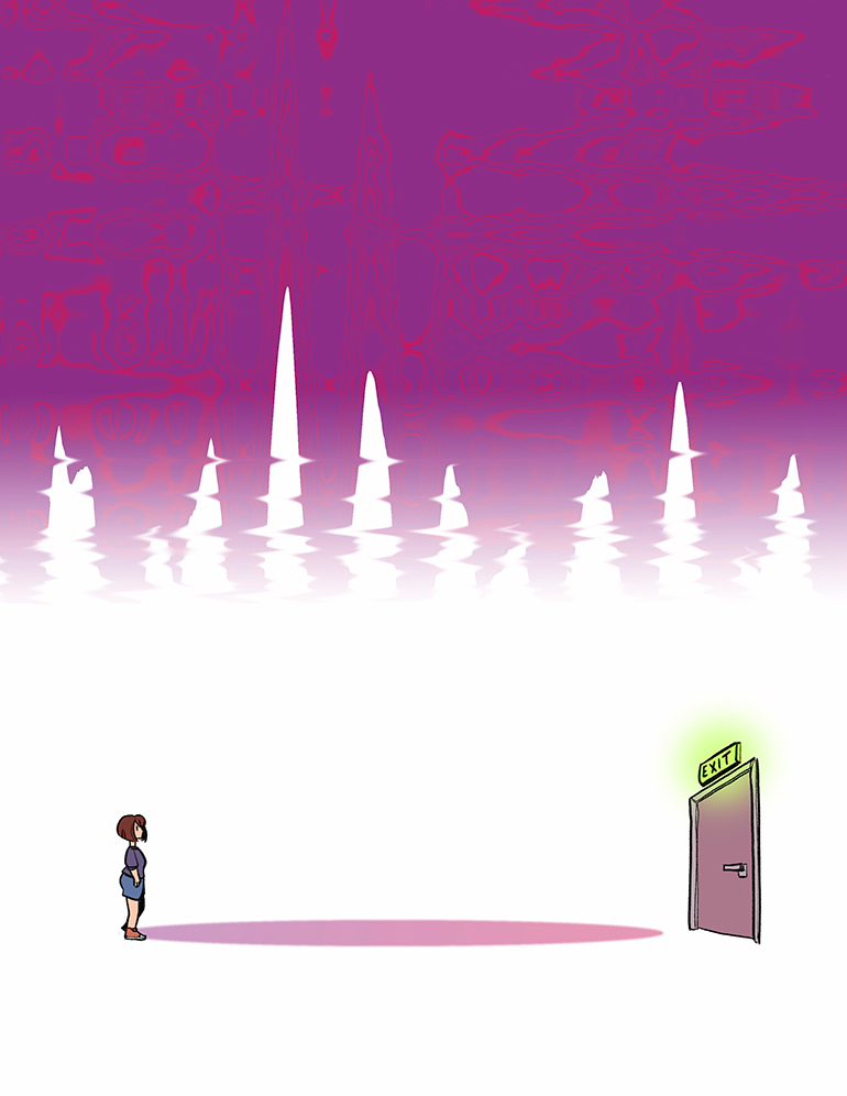 The psychedelic haze of artistic endeavours is lifting, revealing an exit door. The author contemplates it.