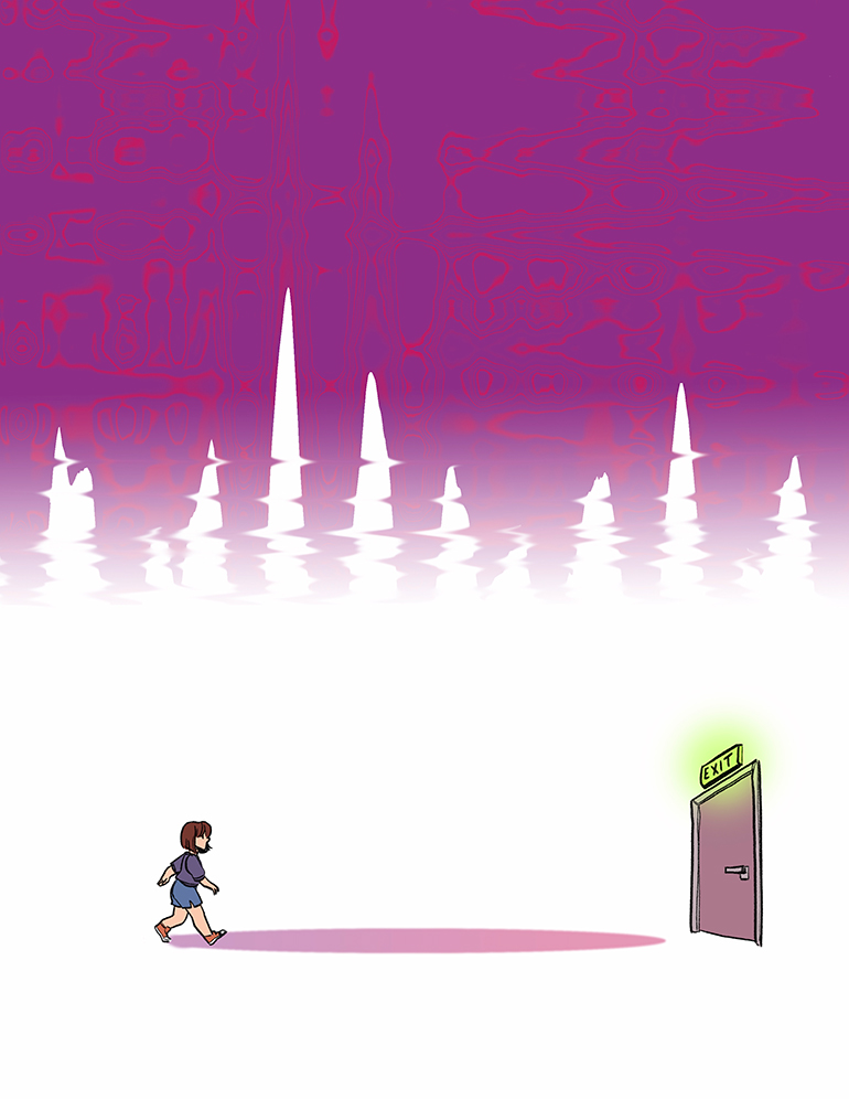 The author heads for the exit.