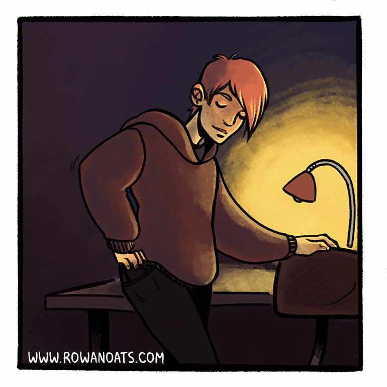 Panel six. They tuck the phone into their pocket and get ready to leave.