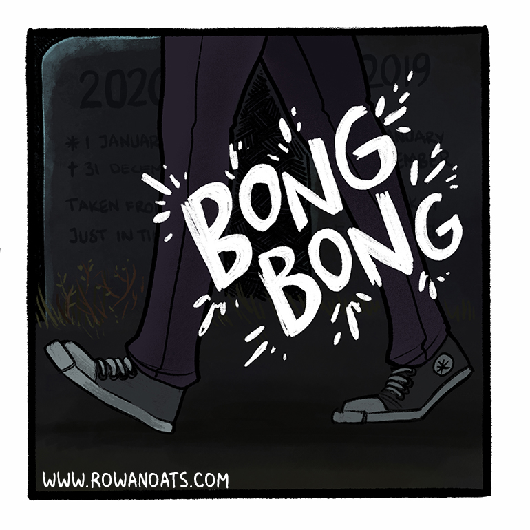 Panel twenty. Closeup of their sneakers. Bong bong.